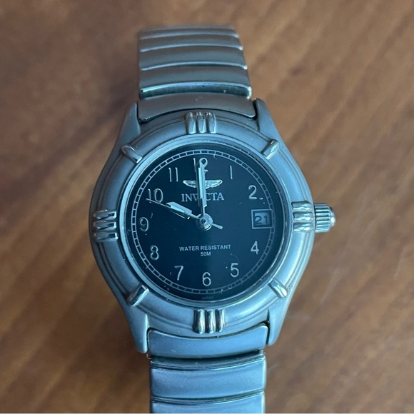 Invicta Ladies Quartz Stainless Black Face Stretch Band Watch w/Date-WR 50mm - Picture 1 of 6